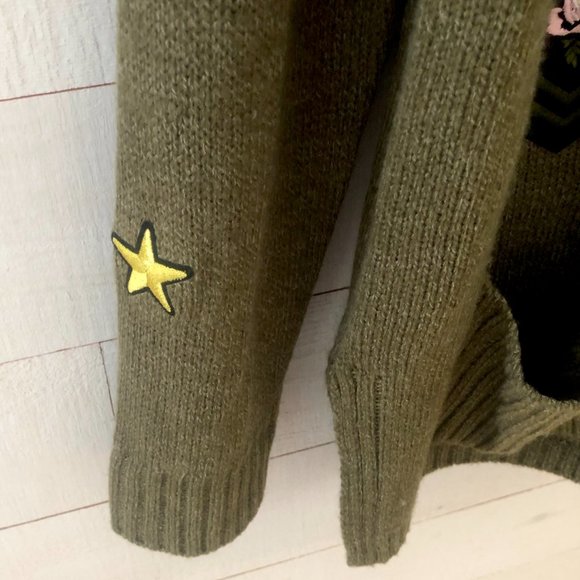 Libby Edelman Cardigan Green Open Front Pockets Applique Knit Sweater SMALL - Picture 11 of 11